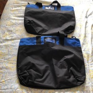 2 Matching Black and Blue Zippered Tote Bags